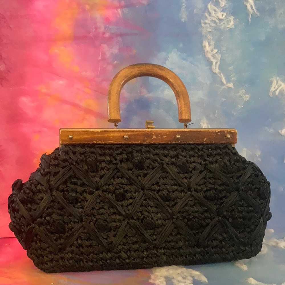 Black Rattan Woven Handbag made in Italy